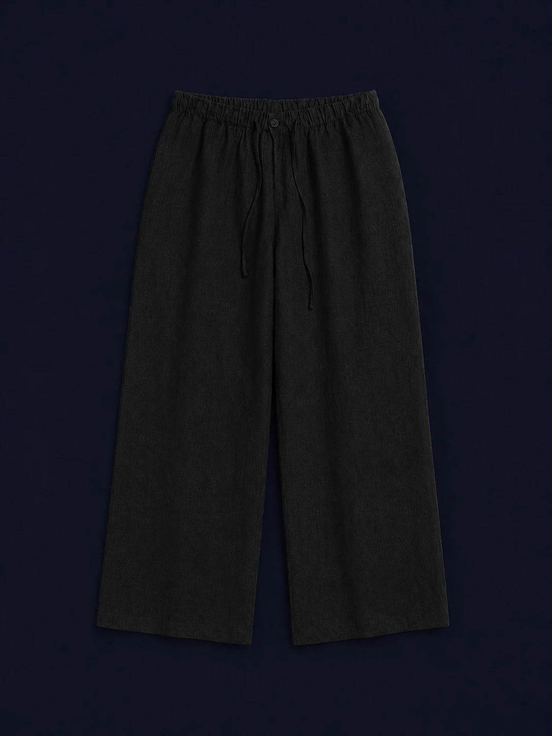 Relaxed Linen Wide-Leg Pants — Black